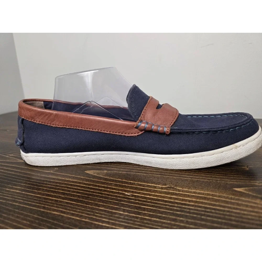 Cole Haan Nantucket 2.0 Men's Shoes Size 10 M Navy‎ Brown Canvas Slip On Loafers